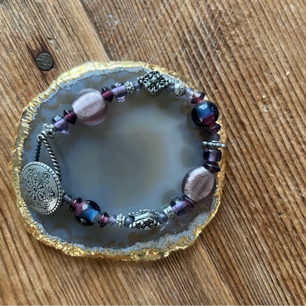 Danforth Pewters Vintage Handcrafted Purple Glass Bracelet with Pewter Accents